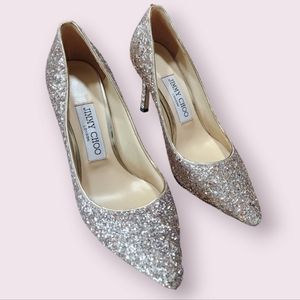 Jimmy Choo Glitter Romy Heels Shoes Gold